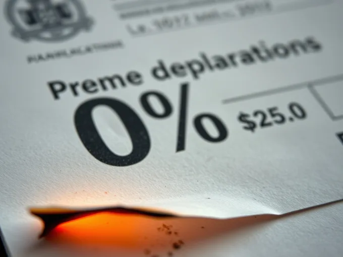 Macro-photographie d'un document fiscal calciné affichant un taux de 0%, bord de la feuille en braise.