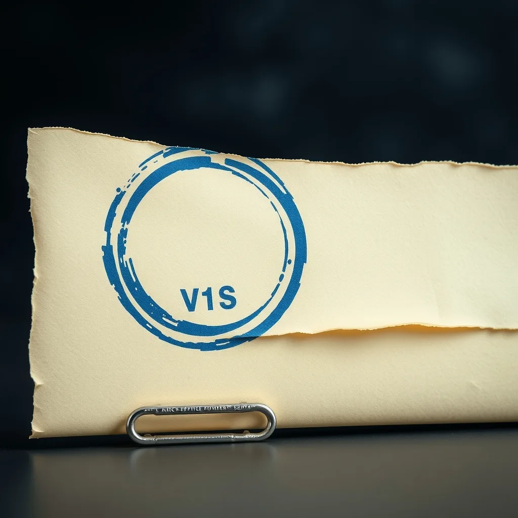 Gros plan sur un tampon administratif bleu et un trombone retenant un récépissé déchiré