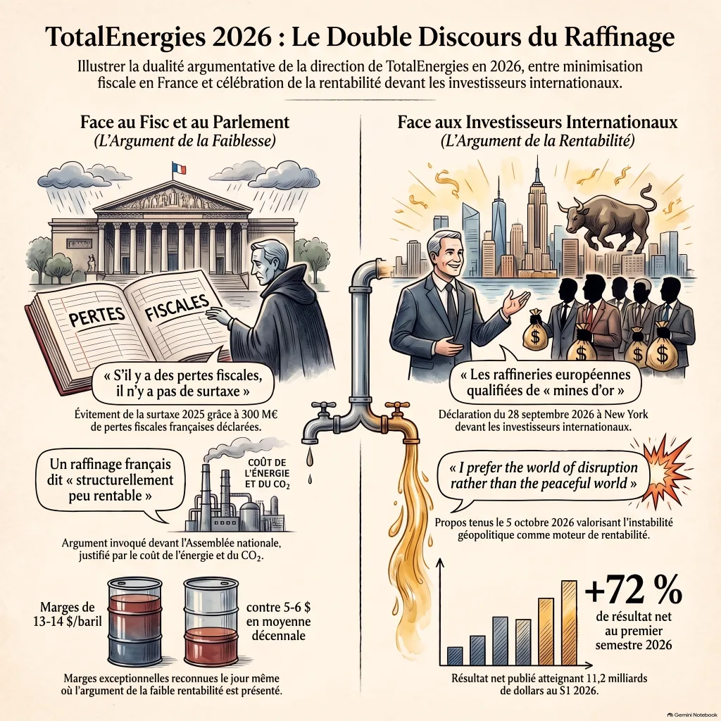 Infographie : chronologie des prises de parole de Patrick Pouyanné sur le raffinage, de février à octobre 2026